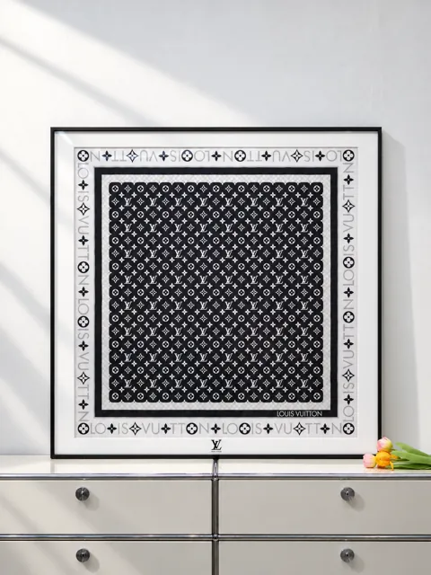 黑白图案丝巾 · 正面构图 · 完整作品 · 展示示意