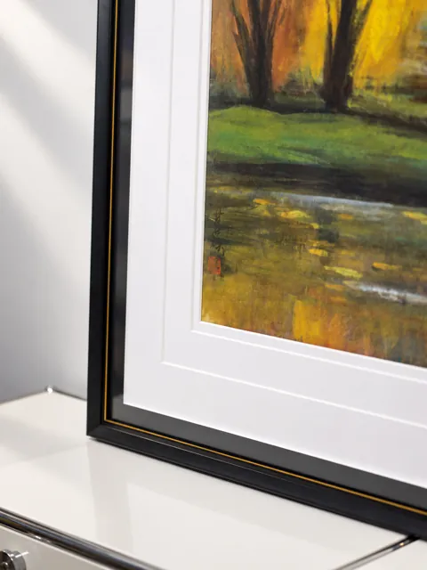秋色风景作品 · 白色切面与黑金框线 · 细节展示示意
